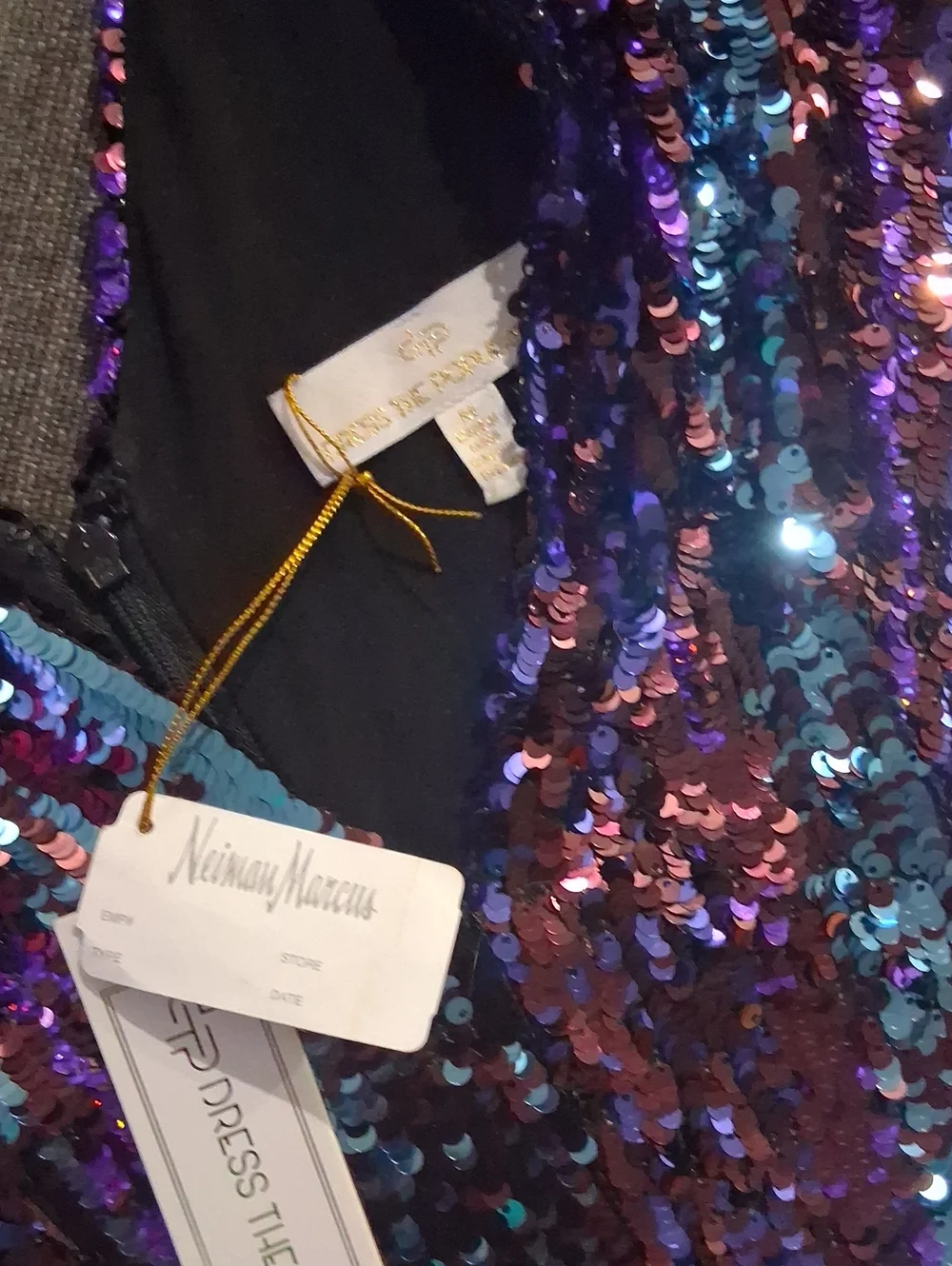 NWT Dress The Population Size Medium Iridescent Purple Teal Sequin Midi Dress - Picture 5 of 13